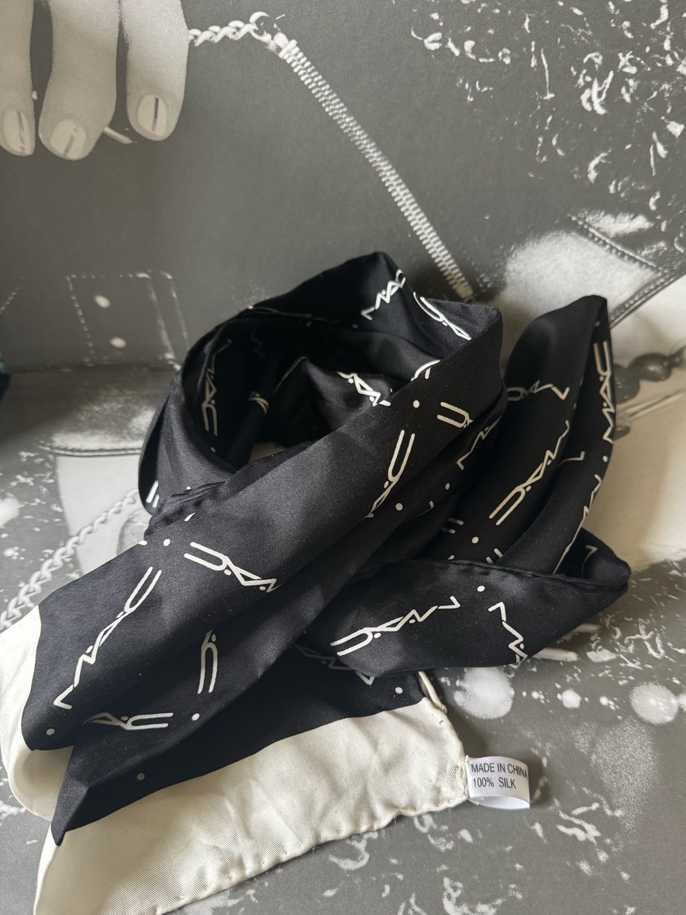 MAC Cosmetics Black & White Logo Silk Scarf